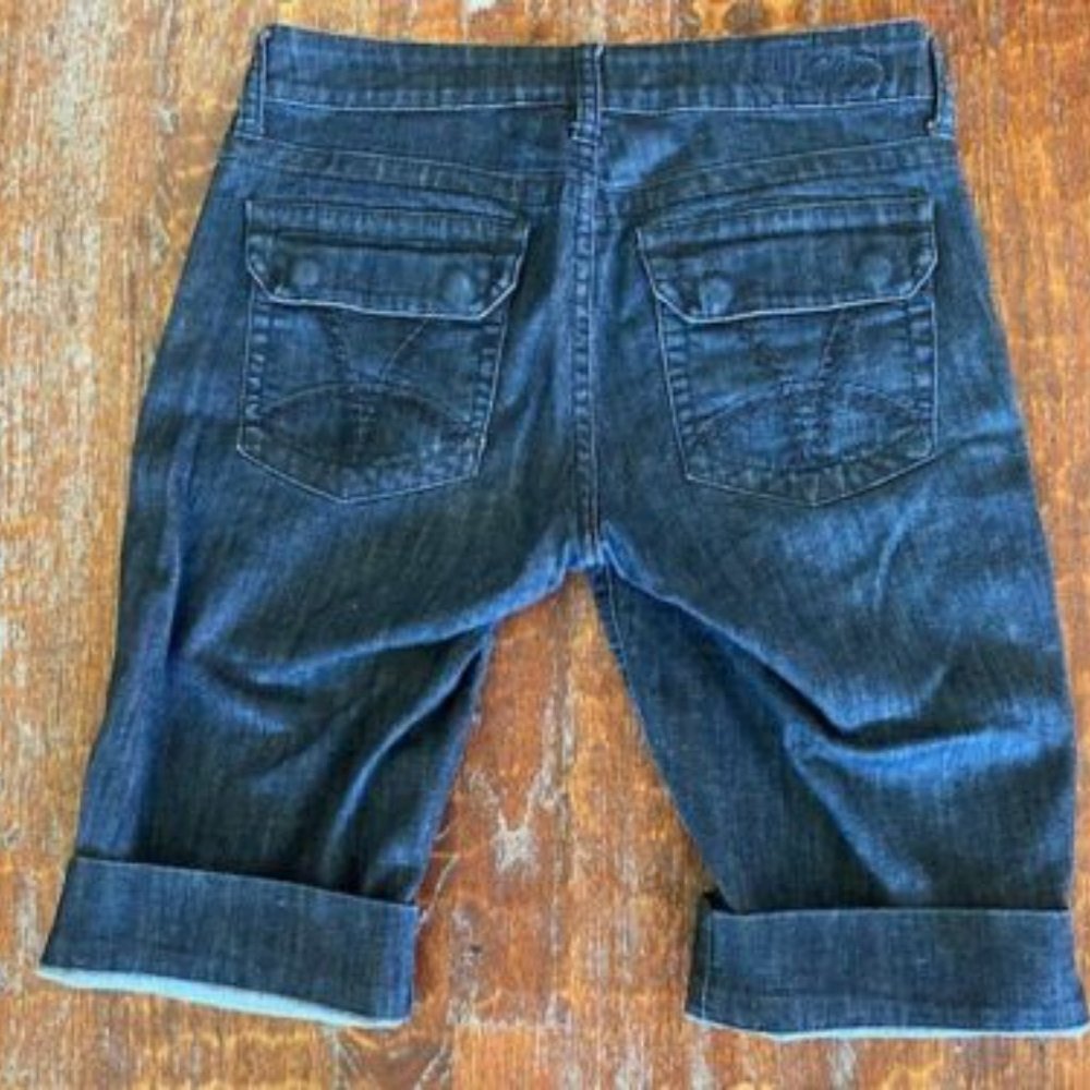 KUT from the KLOTH * longer DARK Wash DENIM JEANS SHORTS * flap back pockets * 2